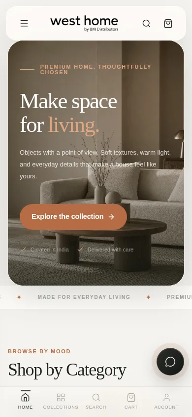 Westhome store on a mobile phone